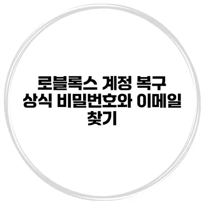 로블록스 계정 복구 상식 비밀번호와 이메일 찾기